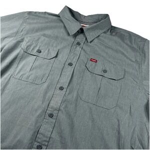 Wrangler Short Sleeve Button Down Shirt Mens 2XL Green Grey Stretch Workwear